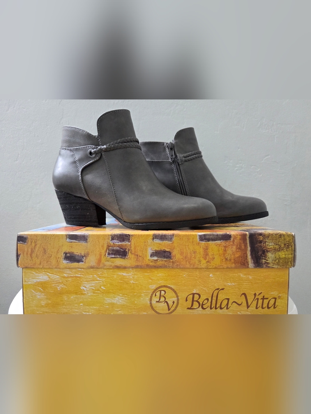 Bella Vita Gray Braided Strap Ankle Booties